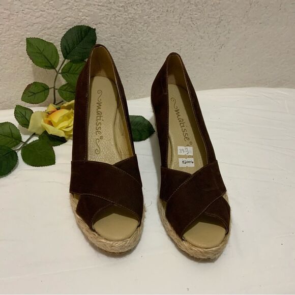 MATISSE Espadrille Heels suede brown size 8 M - Picture 1 of 12